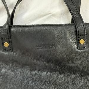 Vintage American Leather Co Leather Tote Bag Zipper Top Black Office Bag